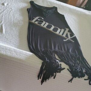 Design Black Fringed Sleeveless Midi Hippi 50% Sz M‎ Dress Costume